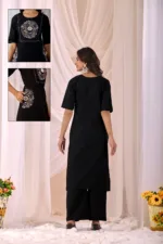 Black - Women Pure Cotton Kurta Palazzo Dupatta Set - Image 5