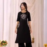 Black - Women Pure Cotton Kurta Palazzo Dupatta Set