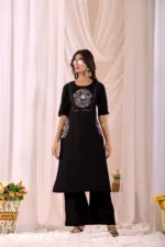 Black - Women Pure Cotton Kurta Palazzo Dupatta Set