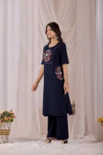 Blue - Women Pure Cotton Kurta Palazzo Dupatta Set - Image 2