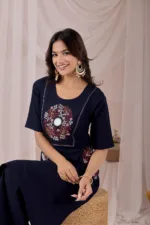 Blue - Women Pure Cotton Kurta Palazzo Dupatta Set - Image 5