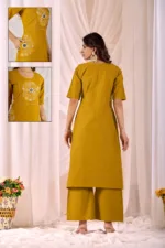 Yellow - Women Pure Cotton Kurta Palazzo Dupatta Set - Image 5