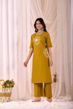 Yellow - Women Pure Cotton Kurta Palazzo Dupatta Set - Image 4