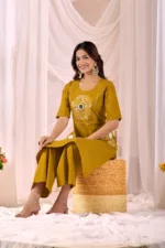 Yellow - Women Pure Cotton Kurta Palazzo Dupatta Set - Image 2