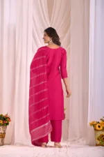 Pink - Women Pure Cotton Kurta Palazzo Dupatta Set - Image 5