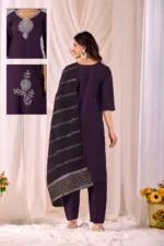 Purple - Women Pure Cotton Kurta Palazzo Dupatta Set - Image 5