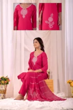 Pink - Women Pure Cotton Kurta Palazzo Dupatta Set - Image 2