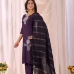 Purple - Women Pure Cotton Kurta Palazzo Dupatta Set