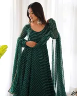 Green Piece Pure Soft Faux Georgette Leheriya Print Anarkali Suit With Duppatta & Pant - Image 7