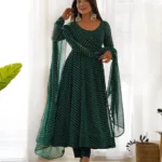 Green Piece Pure Soft Faux Georgette Leheriya Print Anarkali Suit With Duppatta & Pant
