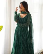 Green Piece Pure Soft Faux Georgette Leheriya Print Anarkali Suit With Duppatta & Pant - Image 4
