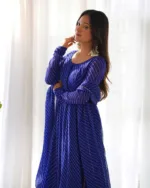 Royal Blue Piece Pure Soft Faux Georgette Leheriya Print Anarkali Suit With Duppatta & Pant
