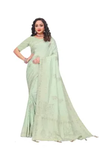 Elegant Mint Green Silk Saree with Woven Zari Border & Soft Pallu