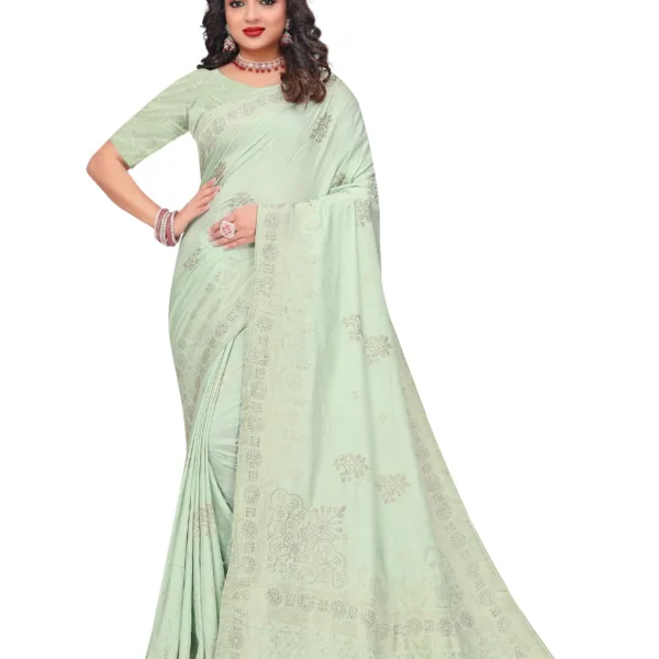 Elegant Mint Green Silk Saree with Woven Zari Border & Soft Pallu