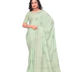 Elegant mint green silk saree front look