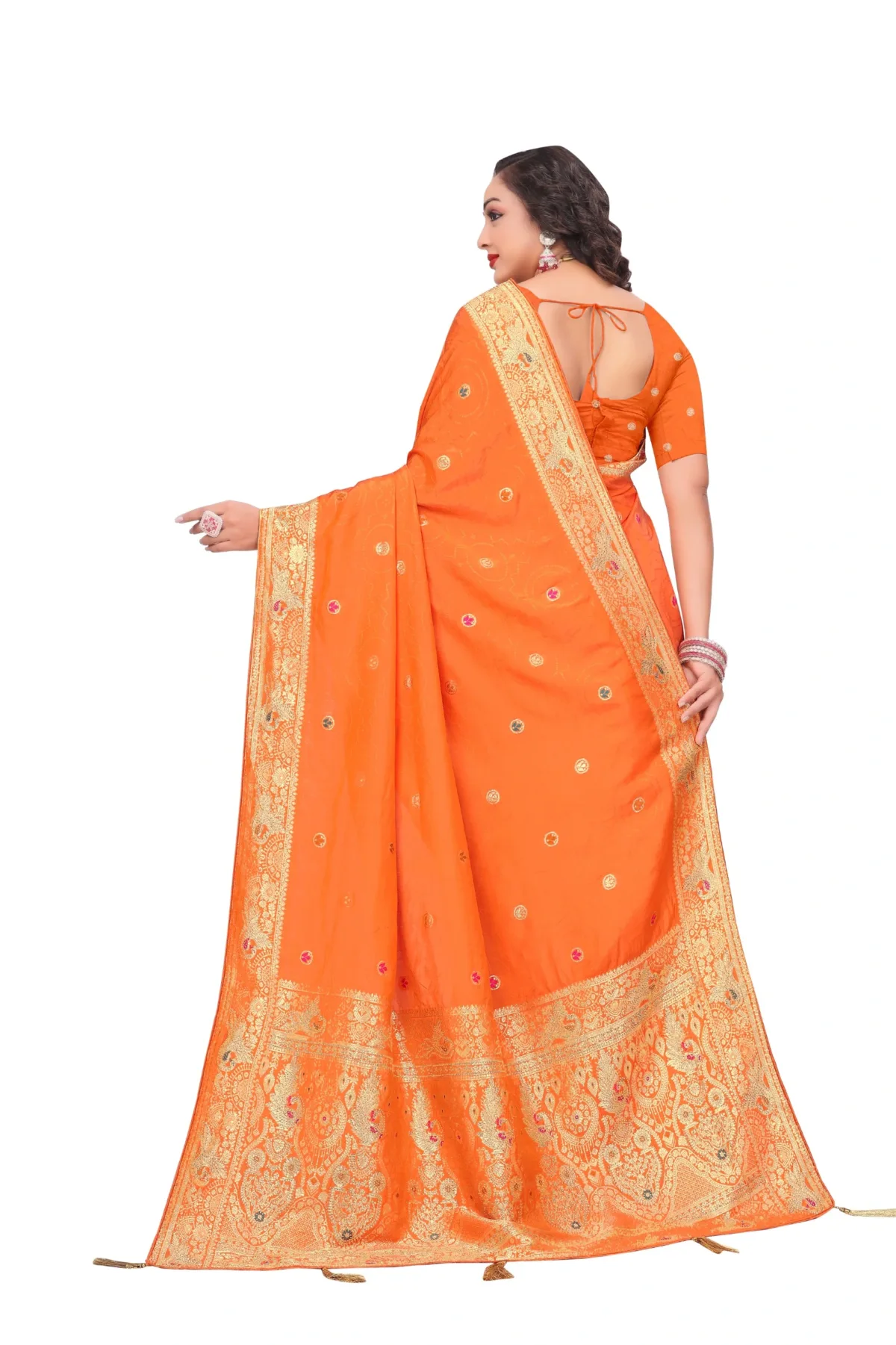 Orange Banarasi Silk Saree Back View