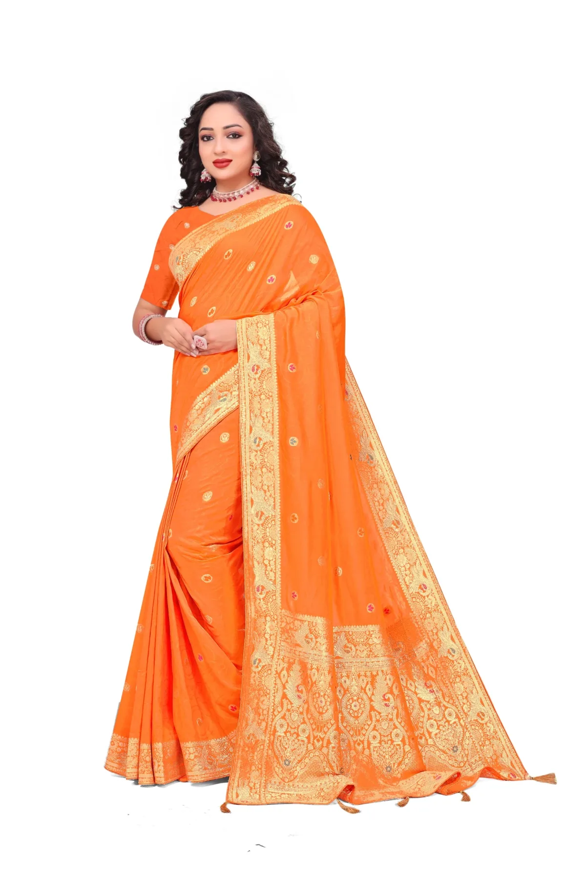 Orange Banarasi Silk Saree Front