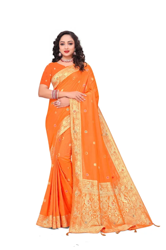 Orange Banarasi Silk Saree