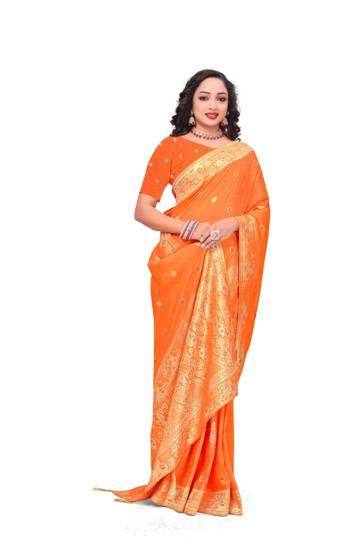 Orange Banarasi Silk Saree