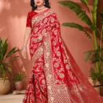 Royal red banarasi silk saree wedding look