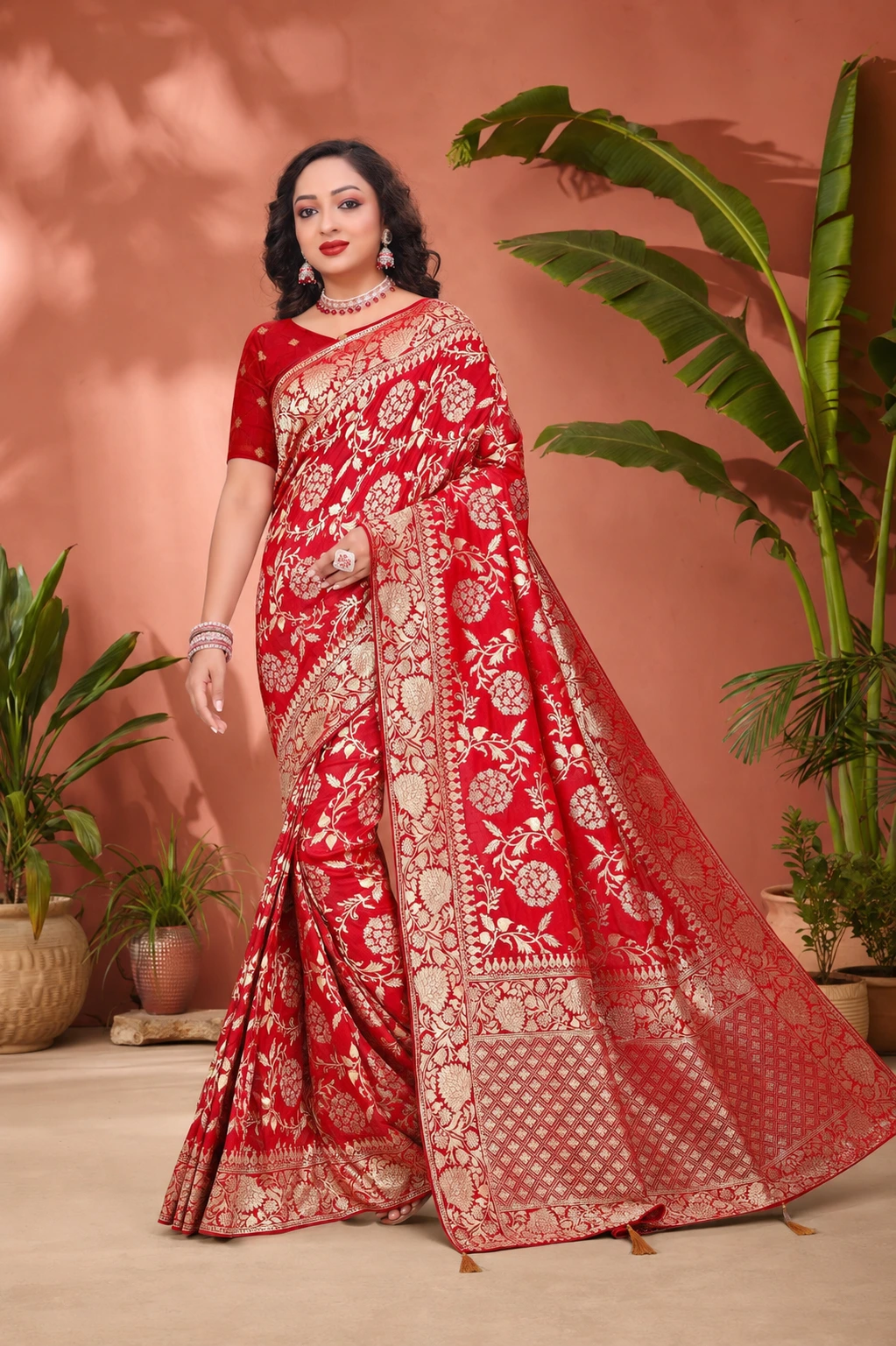 Royal red banarasi silk saree wedding look (1) Royal red banarasi silk saree wedding look