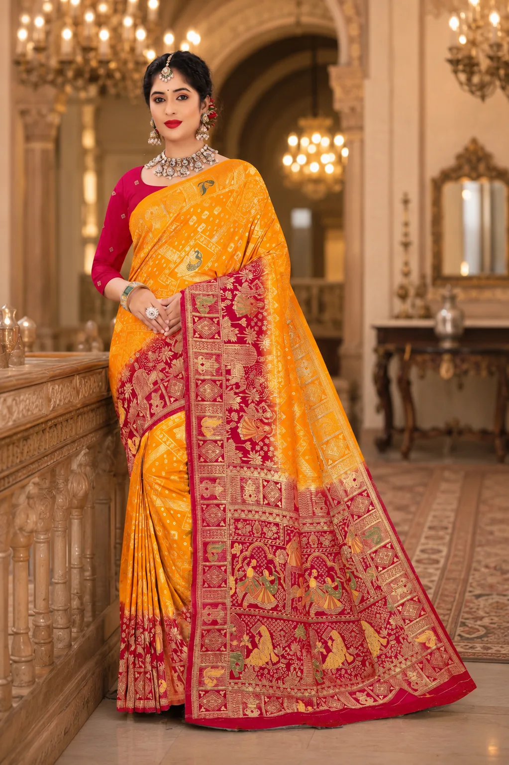 Bold elegance in a palace setting Banarasi Saree for Women Wedding Wear Festive Party Wear Traditional Designer Saree - Image 1